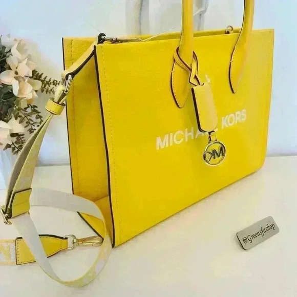 Michael Kors Medium Mirella Leather Tote Shoulder Purse Golden Yellow - Picture 4 of 9